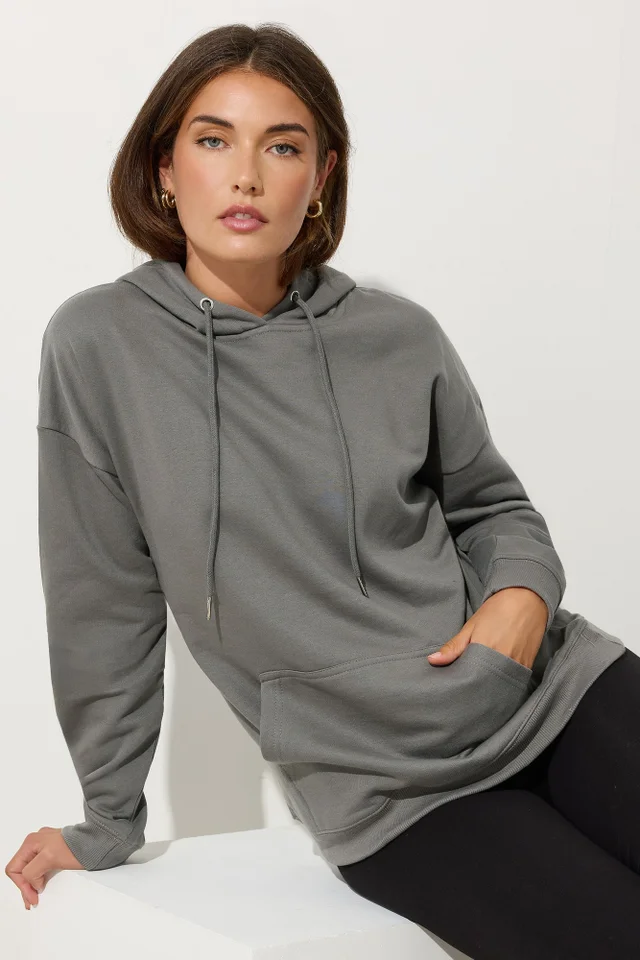 Long Tall Sally Charcoal Grey Drawstring Hoodie
