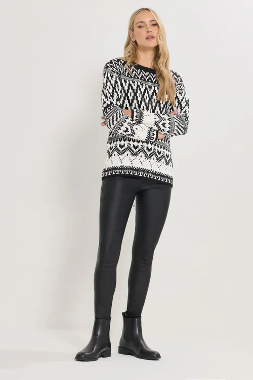 Long Tall Sally Black & White Fairisle Jumper - Size 18-20 Image 2