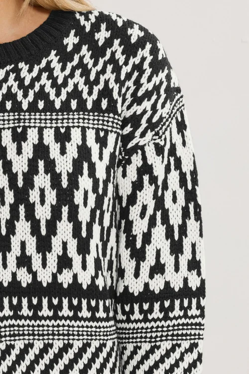 Long Tall Sally Black & White Fairisle Jumper - Size 18-20 Image 4