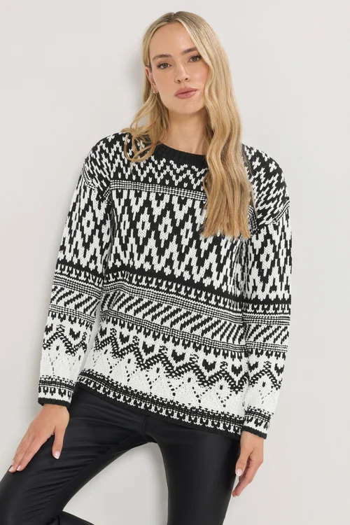 Long Tall Sally Black & White Fairisle Jumper - Size 18-20 Image 1