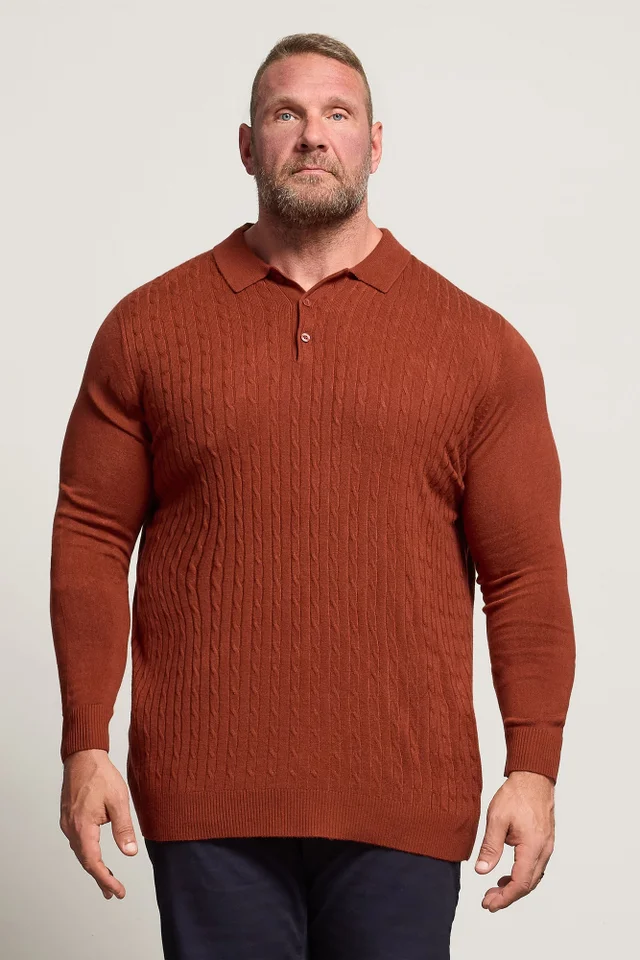 BadRhino Burnt Red Cable Knit Polo Shirt