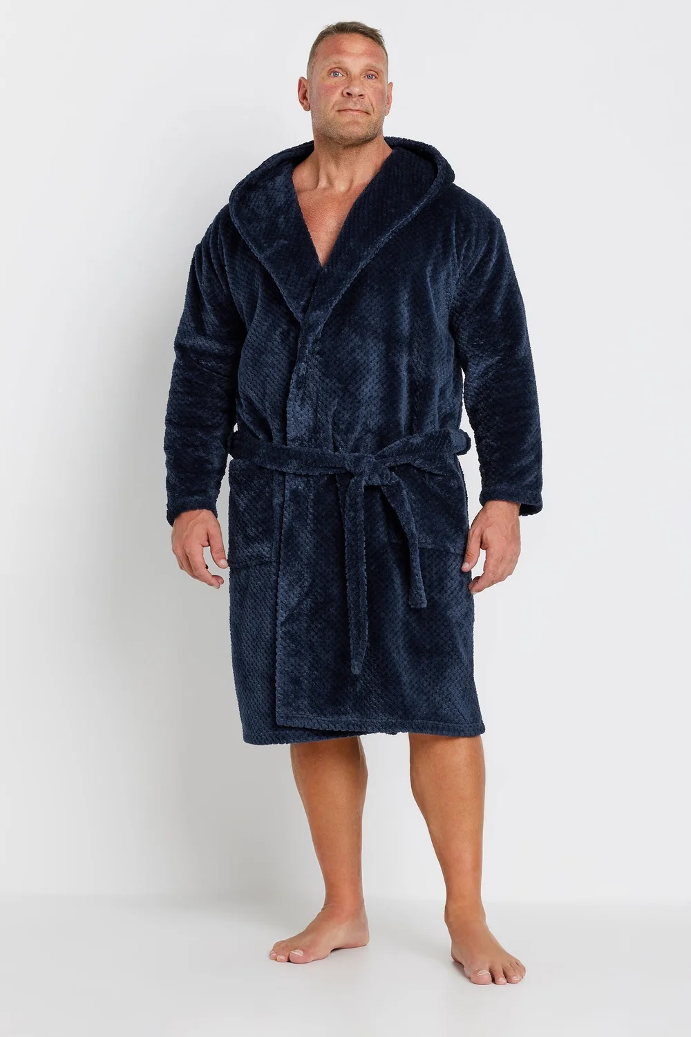 BadRhino Navy Blue Textured Fleece Dressing Gown - 3XL Image 2