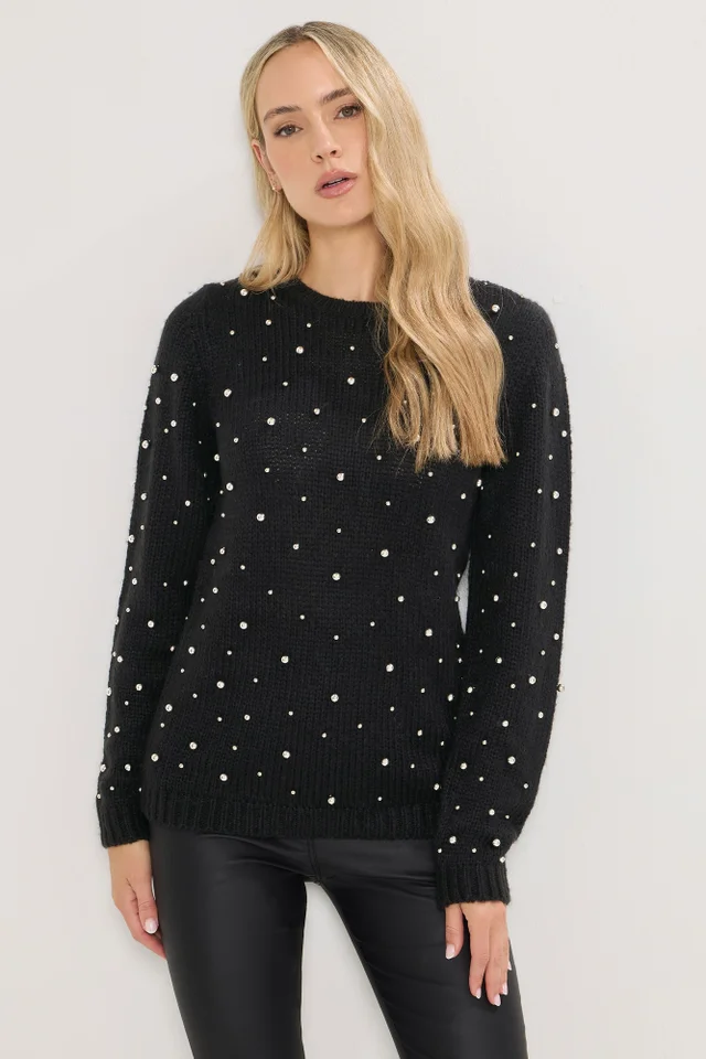 Long Tall Sally Black Stud Crew Neck Jumper