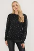 Long Tall Sally Black Stud Crew Neck Jumper - Size 10-12 Image 1