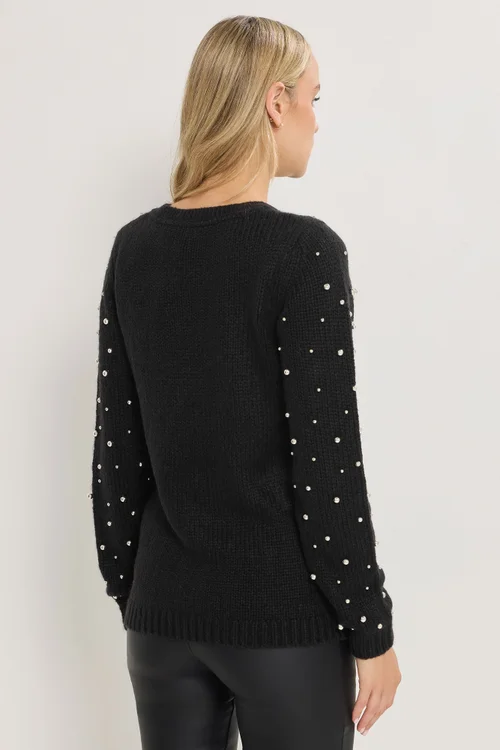 Long Tall Sally Black Stud Crew Neck Jumper - Size 10-12 Image 3