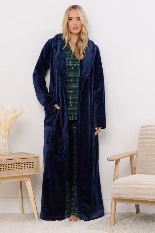 Long Tall Sally Navy Blue & Green Cotton Check Pyjama Set - Size 18-20 Image 4
