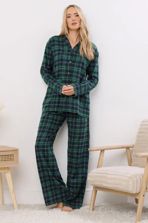 Long Tall Sally Navy Blue & Green Cotton Check Pyjama Set - Size 18-20 Image 2