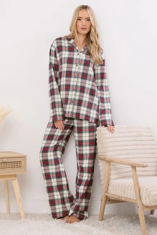 Long Tall Sally Ivory White & Red Cotton Check Pyjama Set - Size 18-20 Image 2