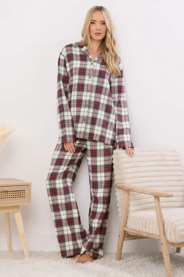 Long Tall Sally Ivory White & Red Cotton Check Pyjama Set