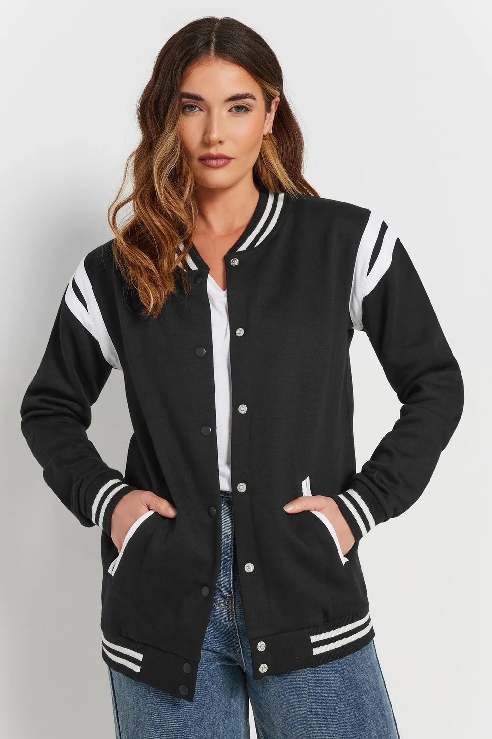 Long Tall Sally Black Varsity Bomber Jacket - 16 Image 2