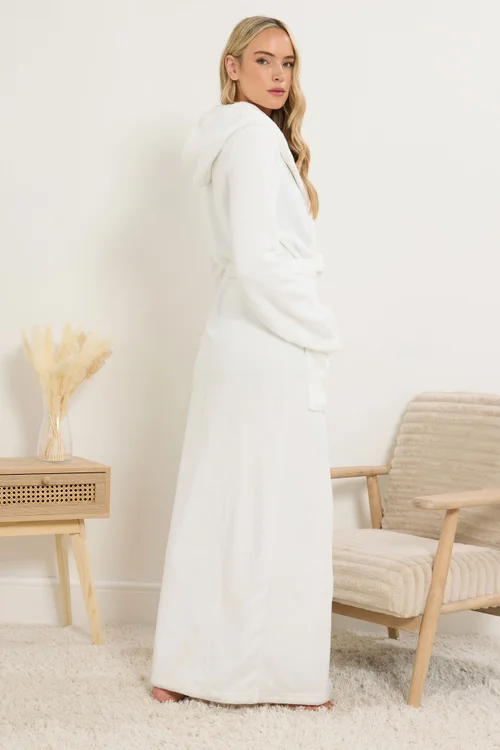 Long Tall Sally White Super Soft Fleece Maxi Dressing Gown - Size 18-20 Image 3