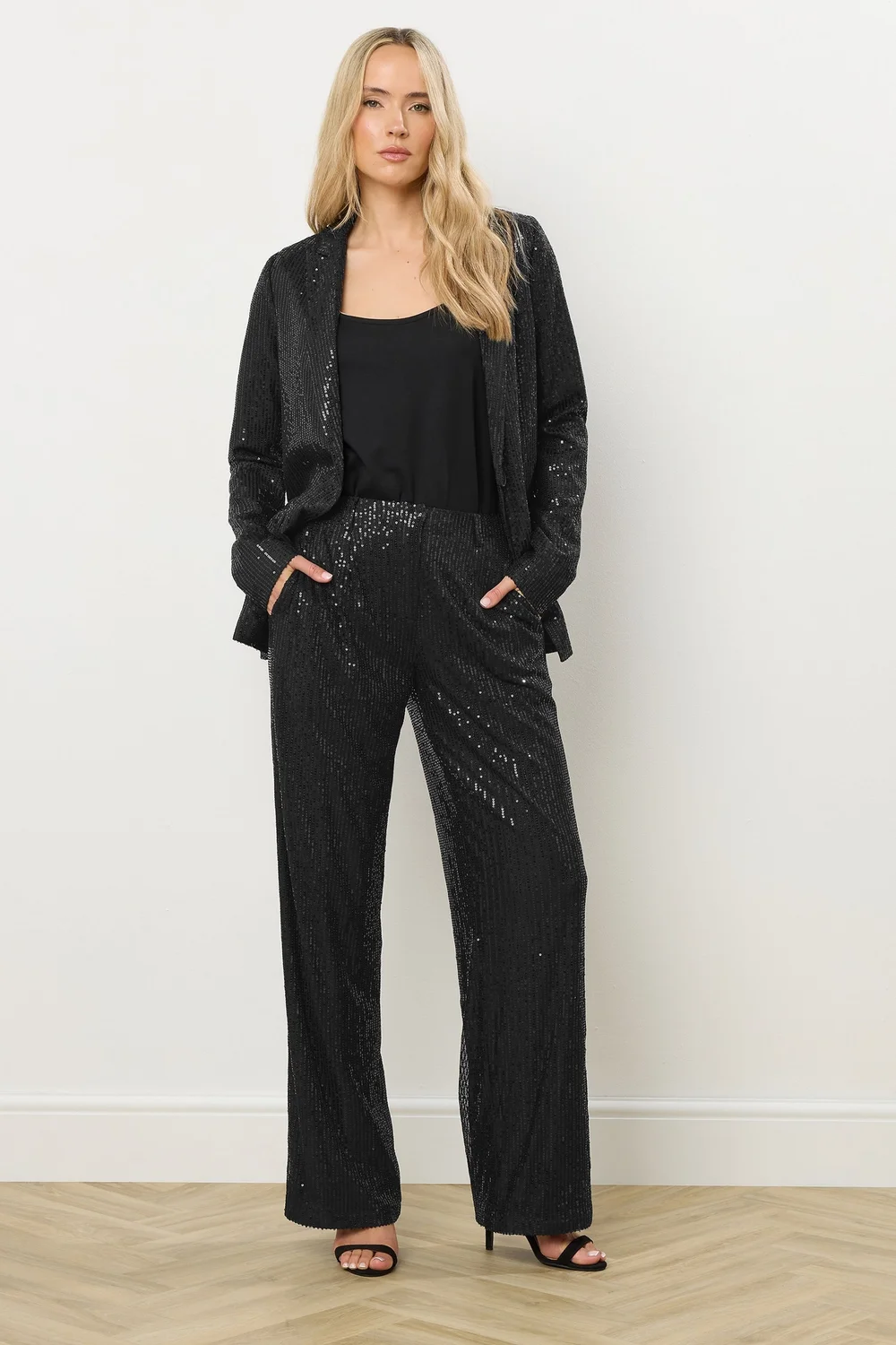 Long Tall Sally Black Embellished Wide Leg Trousers - 12/L34 Image 2
