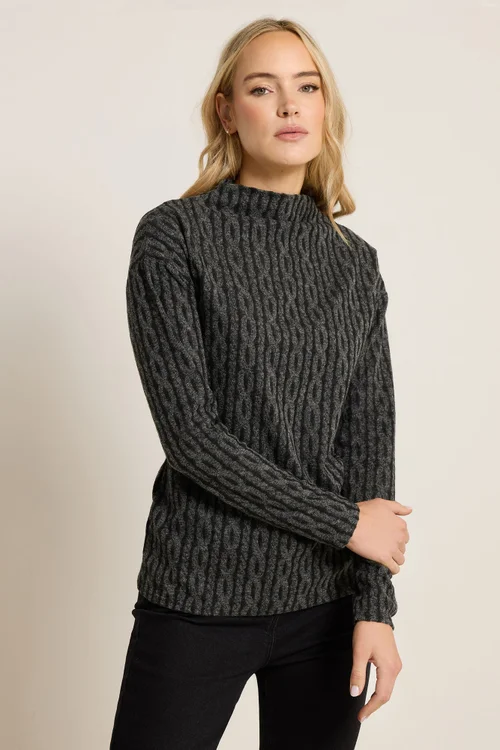 Long Tall Sally Charcoal Grey Knit Funnel Top - Size 18 Image 1