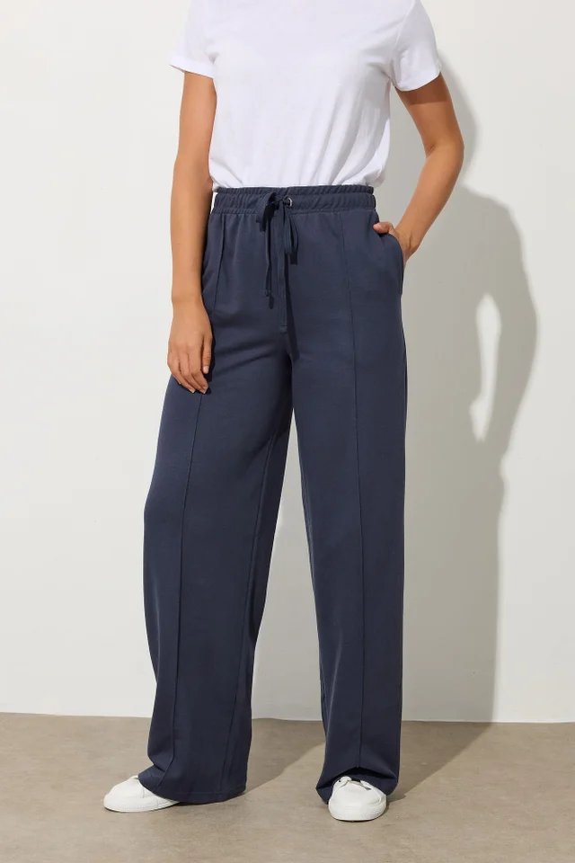 Long Tall Sally Navy Blue Seam Front Wide Leg Joggers