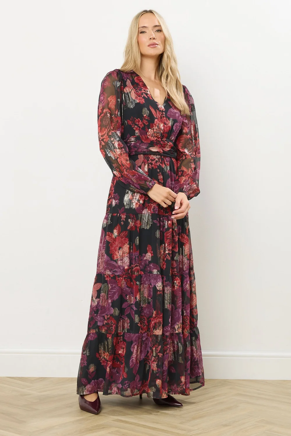 Long Tall Sally Black Rose Jacquard Metallic Maxi Dress - 12 Image 2