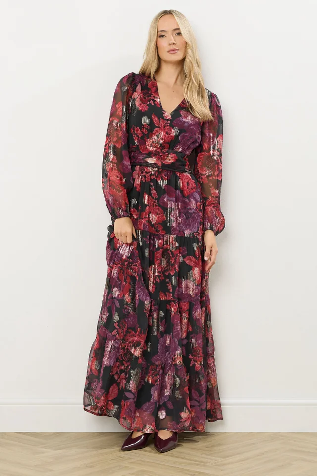 Long Tall Sally Black Rose Jacquard Metallic Maxi Dress