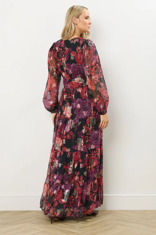 Long Tall Sally Black Rose Jacquard Metallic Maxi Dress - 12 Image 3