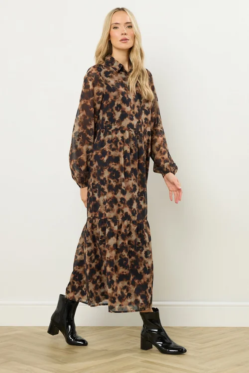 Long Tall Sally Brown Marble Sheer Tiered Dress - 18 Image 3