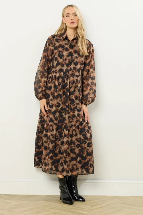 Long Tall Sally Brown Marble Sheer Tiered Dress - 18 Image 2