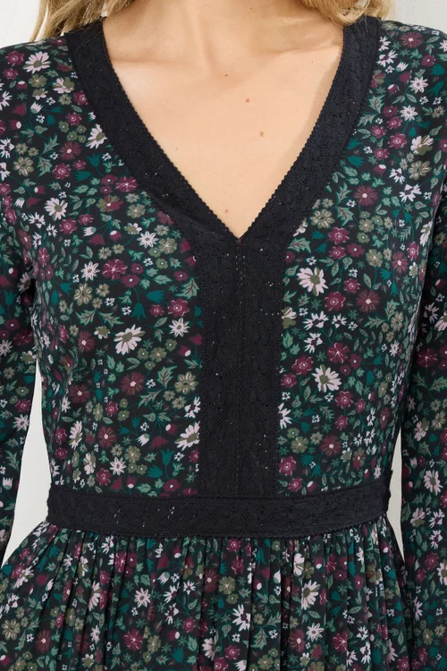 Long Tall Sally Dark Green Floral Lace Trim Maxi Dress - 18 Image 4