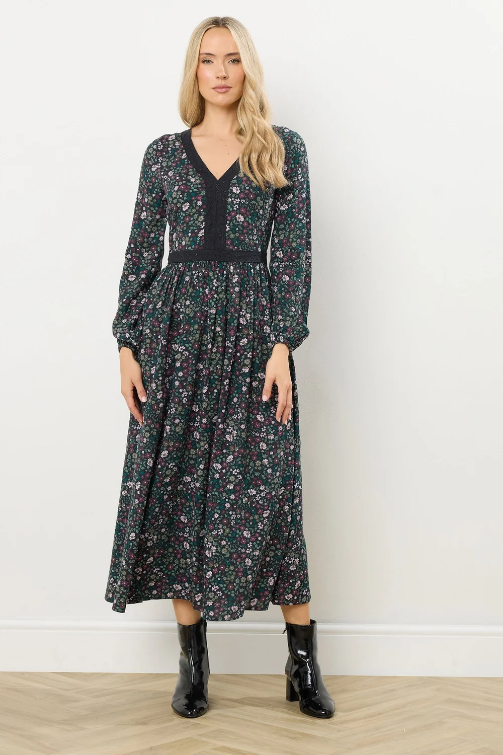 Long Tall Sally Dark Green Floral Lace Trim Maxi Dress - 18 Image 1