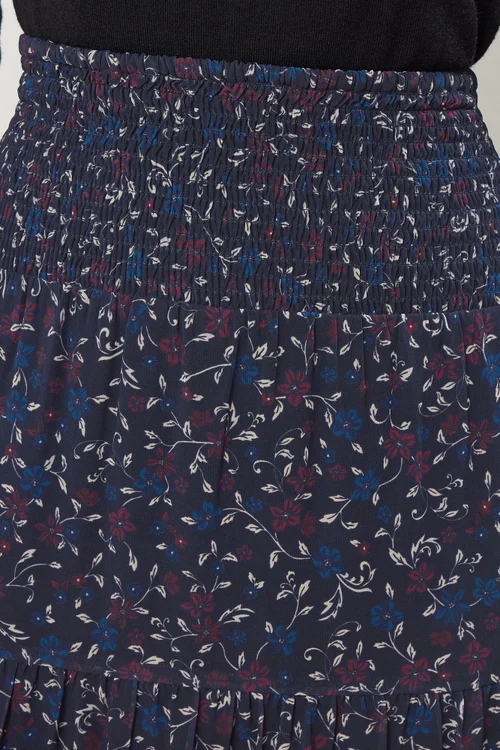 Long Tall Sally Navy Blue Floral Border Tiered Maxi Skirt - Size 18 Image 4