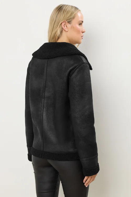 Long Tall Sally Black Aviator Taped Seam Jacket - 12 Image 4