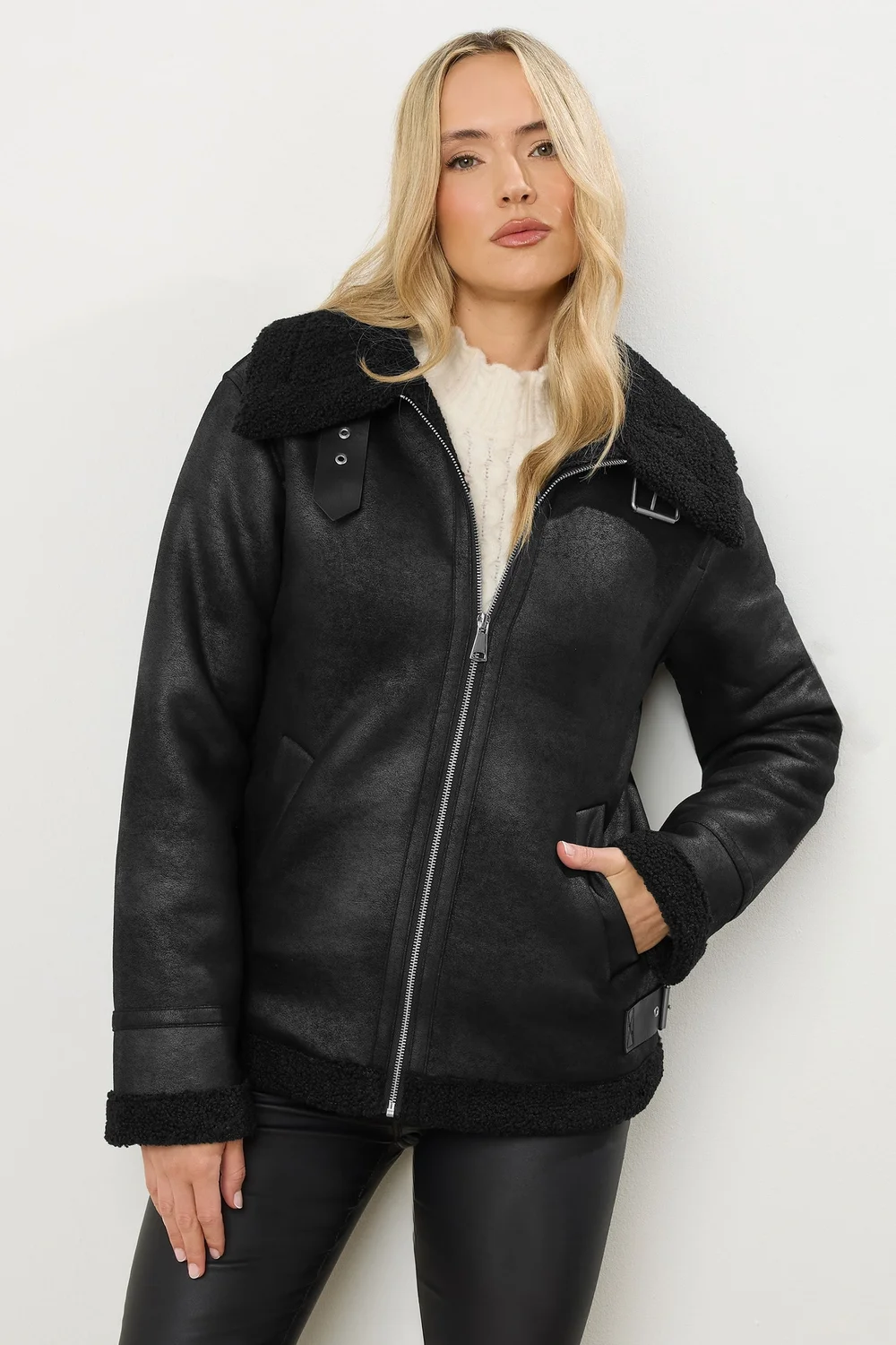 Long Tall Sally Black Aviator Taped Seam Jacket - 12 Image 2