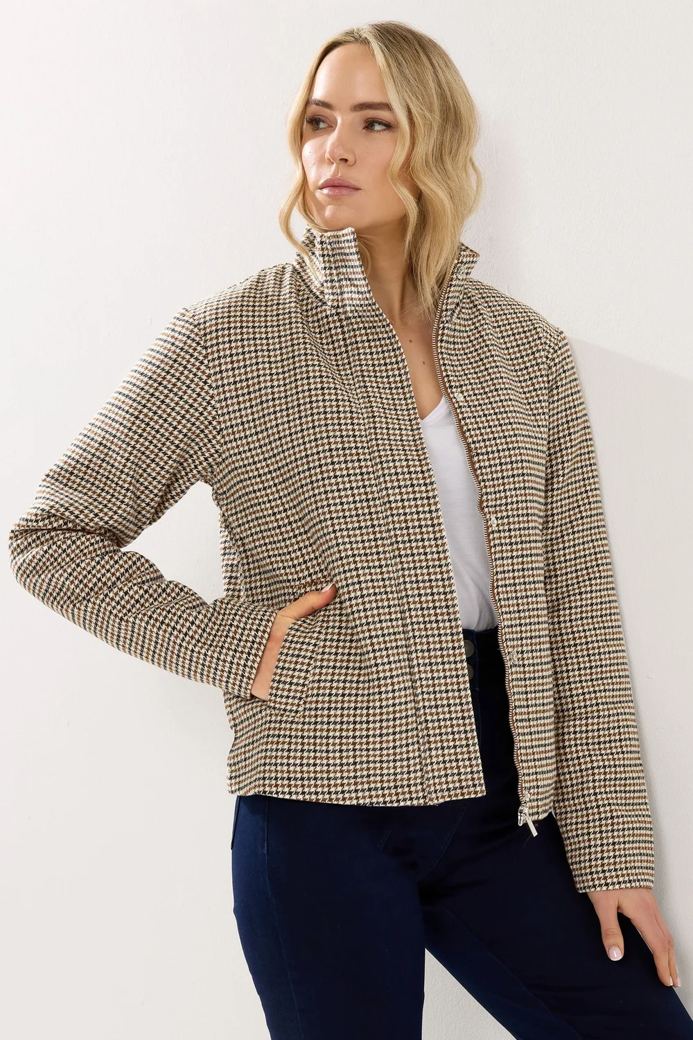 Long Tall Sally Brown Check Funnel Neck Coat - 14 Image 2