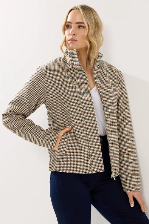 Long Tall Sally Brown Check Funnel Neck Coat - 14 Image 2