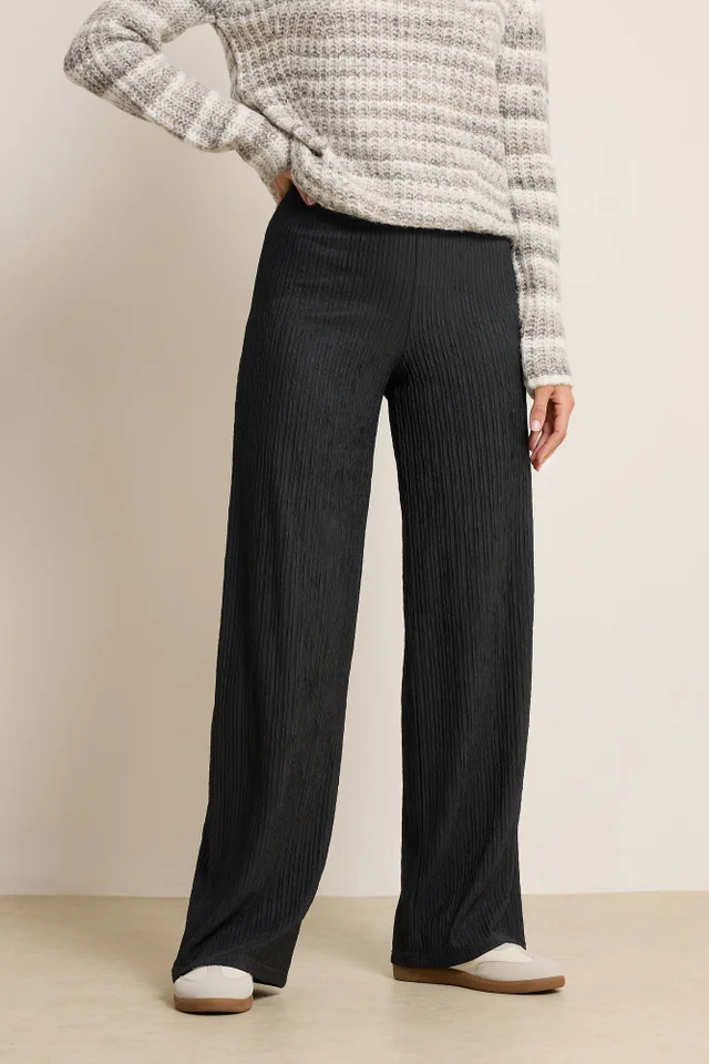 Long Tall Sally Black Textured Elasticated Waist Trousers
