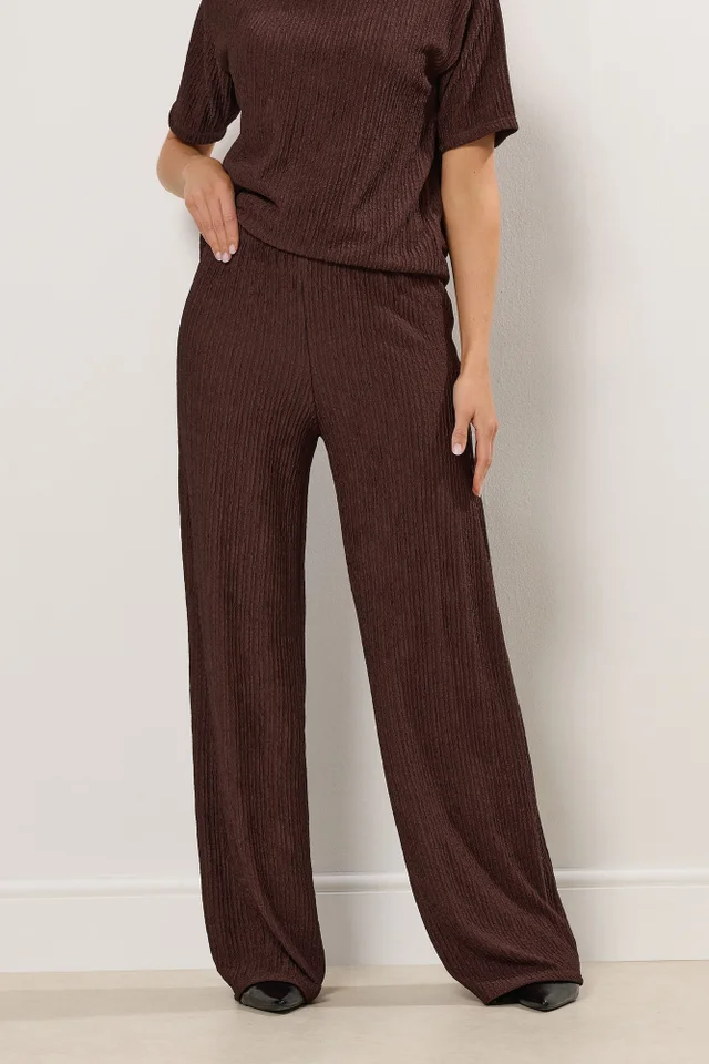 Long Tall Sally Brown Textured Elasticated Waist Trousers