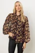 Long Tall Sally Brown Marble Sheer Pintuck Blouse - Size 12 Image 1