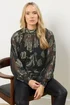 Long Tall Sally Black Floral Jacquard High Neck Blouse - Size 18 Image 1