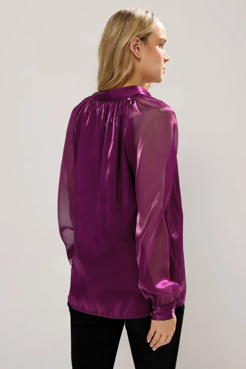 Long Tall Sally Purple Organza Tie Neck Blouse - Size 20 Image 3