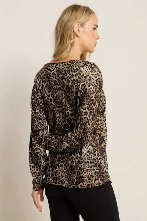 Long Tall Sally Brown Animal Print Batwing Top - Size 14 Image 3
