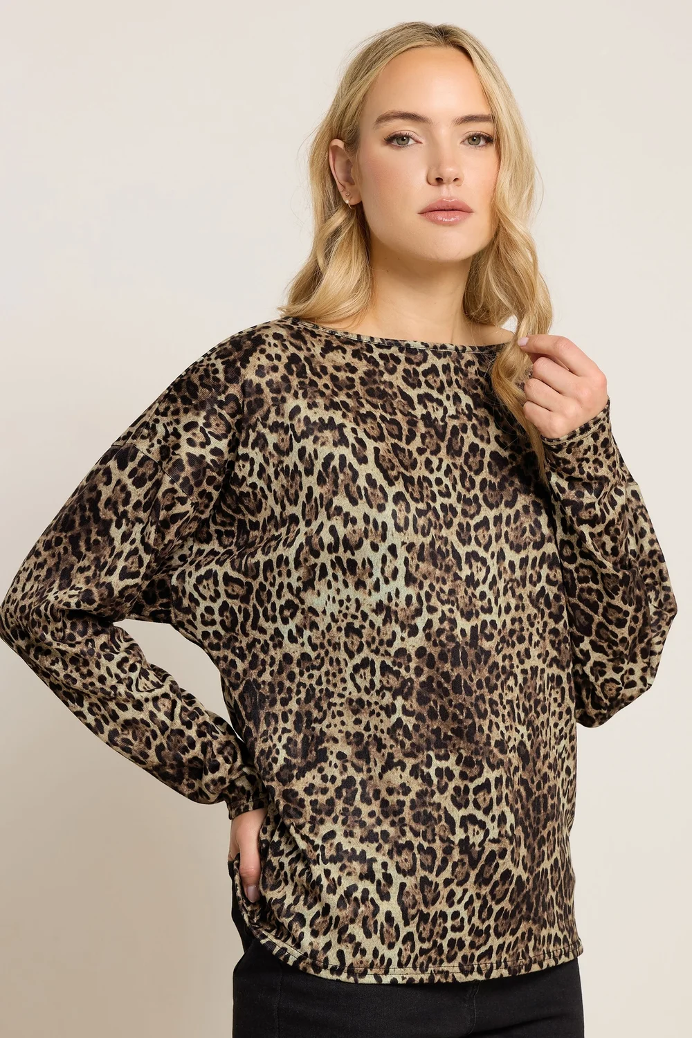 Long Tall Sally Brown Animal Print Batwing Top - Size 14 Image 1