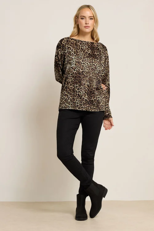 Long Tall Sally Brown Animal Print Batwing Top - Size 14 Image 2