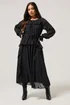 PixieGirl Petite Black Chiffon Frill Tie Waist Maxi Dress - 10 Image 3