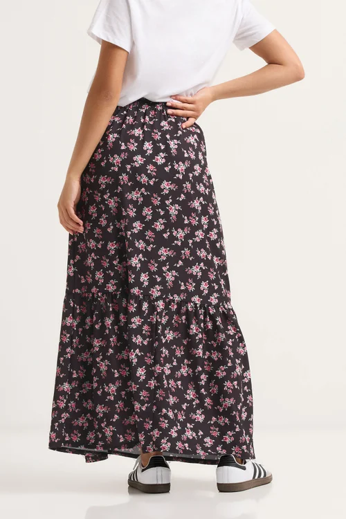 PixieGirl Petite Black Ditsy Floral Tiered Maxi Skirt - Size 12 Image 3