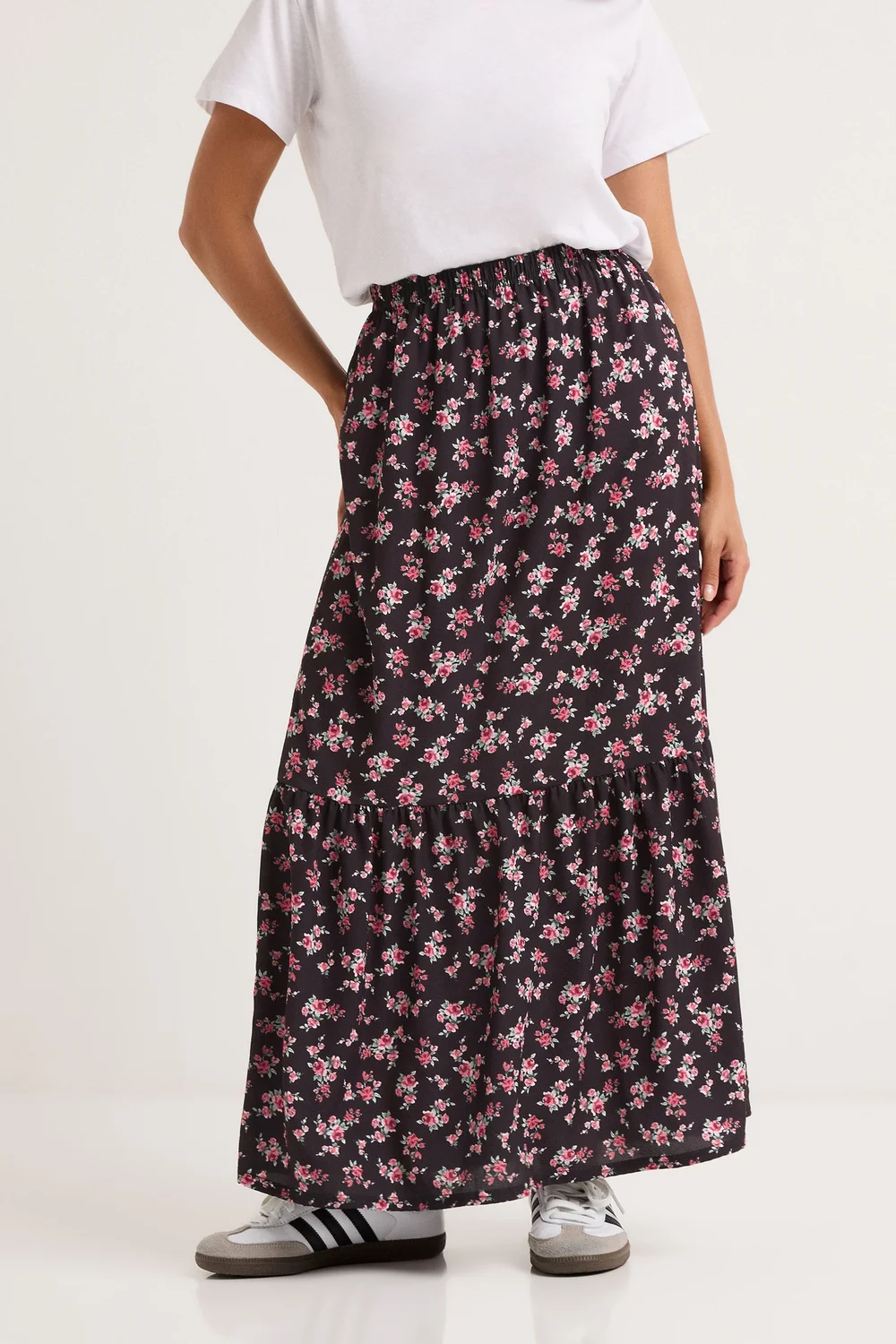PixieGirl Petite Black Ditsy Floral Tiered Maxi Skirt - Size 12 Image 2