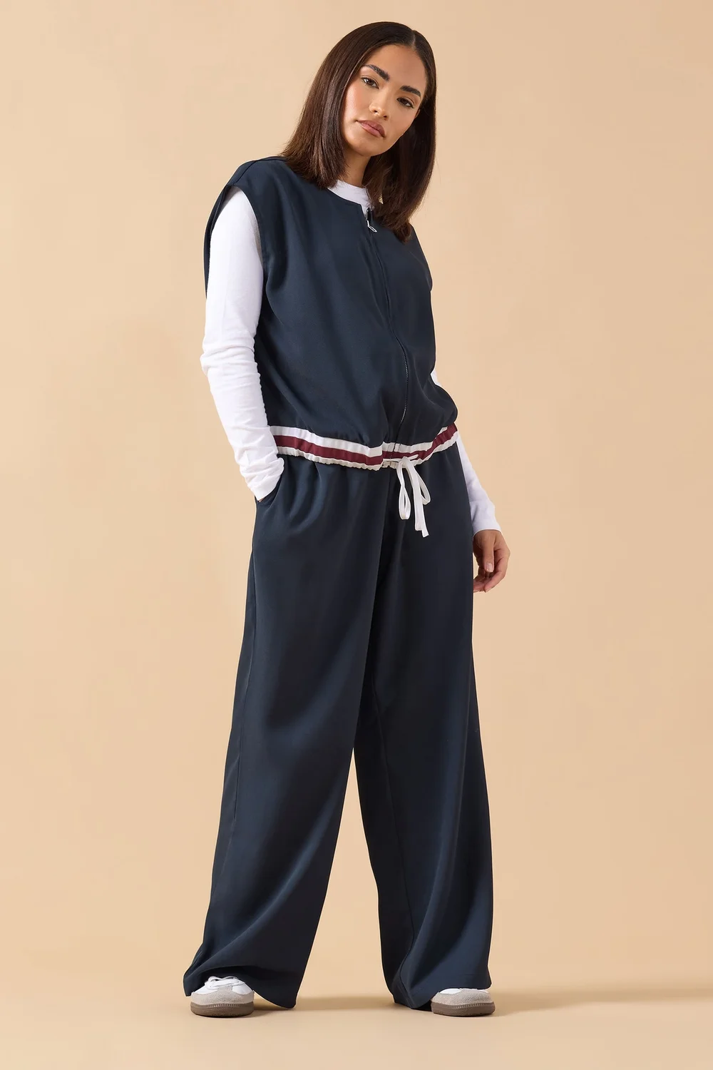 PixieGirl Petite Navy Blue Contrast Sleeveless Jacket Top - Size 14 Image 2