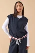 PixieGirl Petite Navy Blue Contrast Sleeveless Jacket Top - Size 14 Image 1