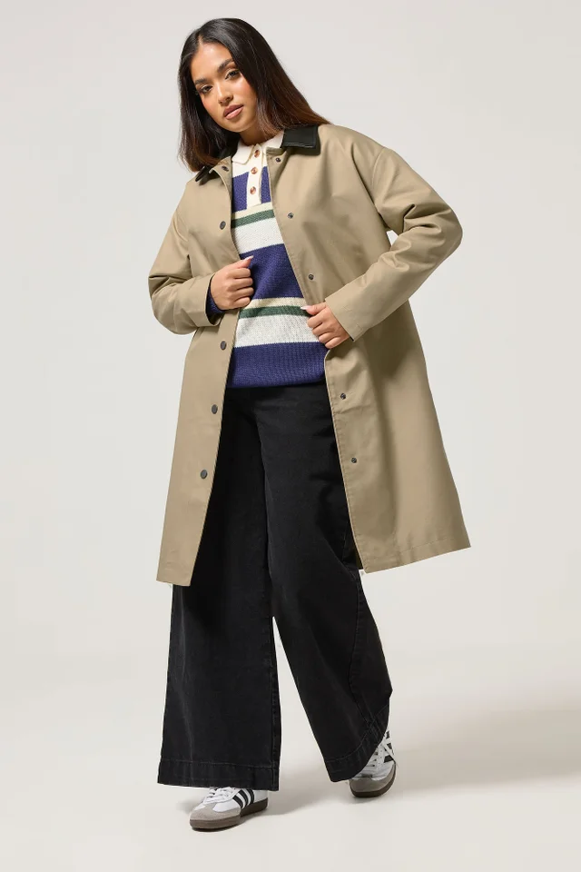 PixieGirl Petite Stone Brown Contrast Collar Car Coat