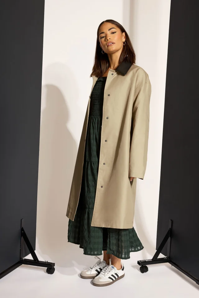 PixieGirl Petite Stone Brown Contrast Collar Car Coat