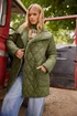 PixieGirl Petite Khaki Green Funnel Neck Quilted Coat - 12 Image 1