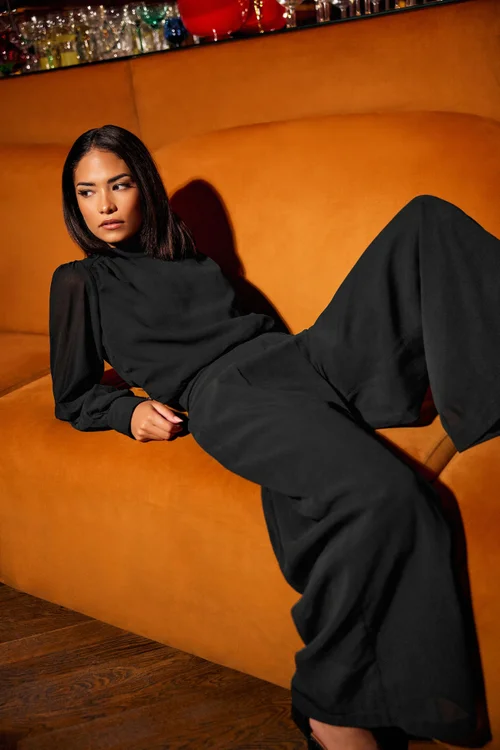 PixieGirl Petite Black Chiffon Palazzo Trousers - 10 Image 1