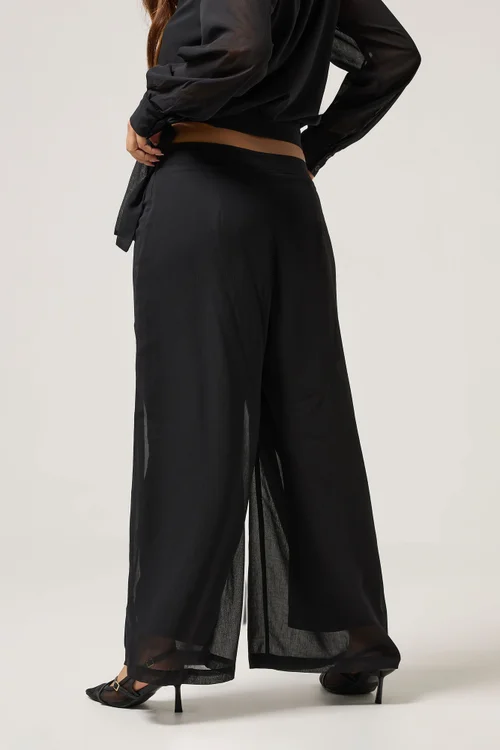 PixieGirl Petite Black Chiffon Palazzo Trousers - 10 Image 4