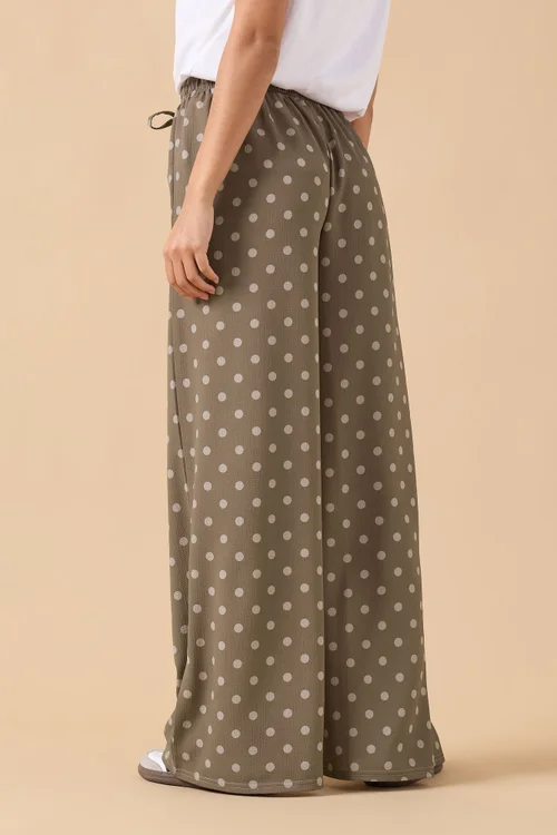 PixieGirl Petite Brown Spot Crepe Wide Leg Trousers - 14 Image 3