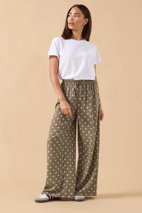 PixieGirl Petite Brown Spot Crepe Wide Leg Trousers - 14 Image 1